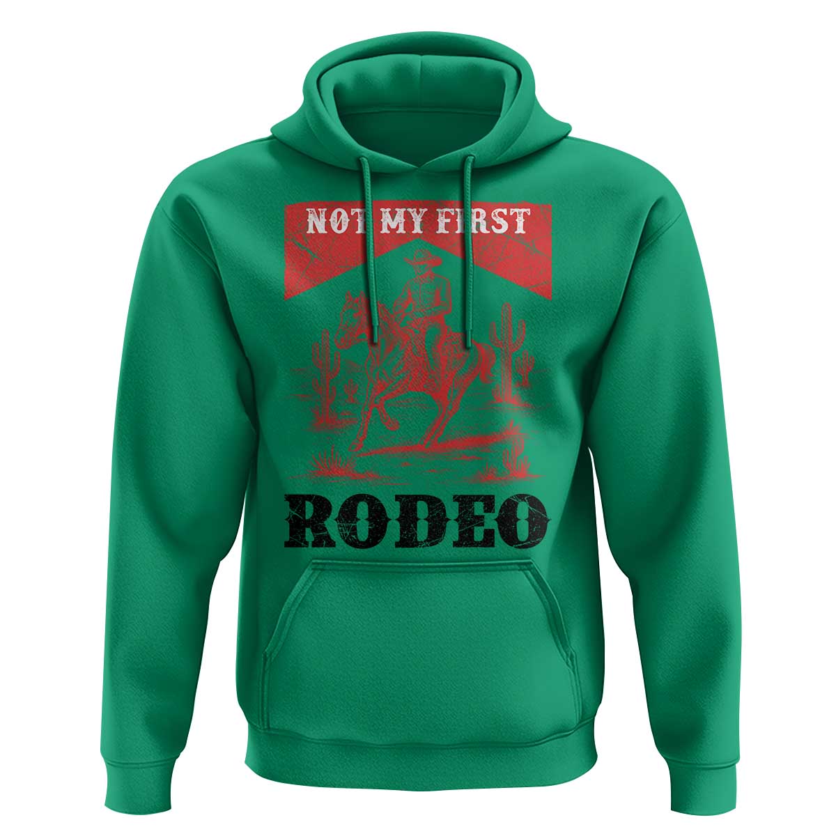 Not My First Rodeo Vintage Cowboy Graphic Hoodie Retro Western Desert Scene with Horse and Cactus