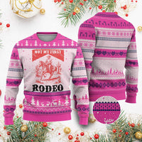 Not My First Rodeo Vintage Cowboy Graphic Ugly Christmas Sweater Retro Western Desert Scene with Horse and Cactus