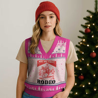 Not My First Rodeo Vintage Cowboy Graphic V-Neck Knit Sweater Vest Retro Western Desert Scene with Horse and Cactus