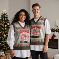 Not My First Rodeo Vintage Cowboy Graphic V-Neck Knit Sweater Vest Retro Western Desert Scene with Horse and Cactus