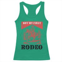 Not My First Rodeo Vintage Cowboy Graphic Racerback Tank Top Retro Western Desert Scene with Horse and Cactus