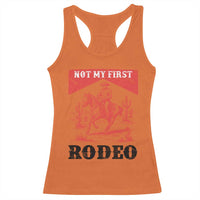 Not My First Rodeo Vintage Cowboy Graphic Racerback Tank Top Retro Western Desert Scene with Horse and Cactus
