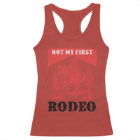 Not My First Rodeo Vintage Cowboy Graphic Racerback Tank Top Retro Western Desert Scene with Horse and Cactus