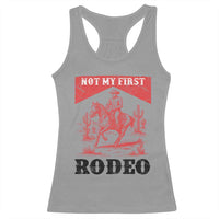 Not My First Rodeo Vintage Cowboy Graphic Racerback Tank Top Retro Western Desert Scene with Horse and Cactus