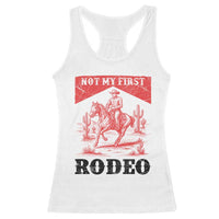 Not My First Rodeo Vintage Cowboy Graphic Racerback Tank Top Retro Western Desert Scene with Horse and Cactus
