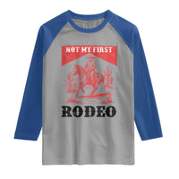 Not My First Rodeo Vintage Cowboy Graphic Raglan Shirt Retro Western Desert Scene with Horse and Cactus