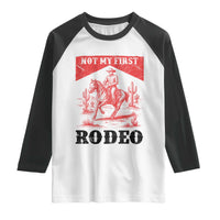 Not My First Rodeo Vintage Cowboy Graphic Raglan Shirt Retro Western Desert Scene with Horse and Cactus