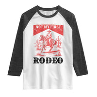 Not My First Rodeo Vintage Cowboy Graphic Raglan Shirt Retro Western Desert Scene with Horse and Cactus