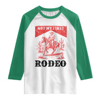 Not My First Rodeo Vintage Cowboy Graphic Raglan Shirt Retro Western Desert Scene with Horse and Cactus