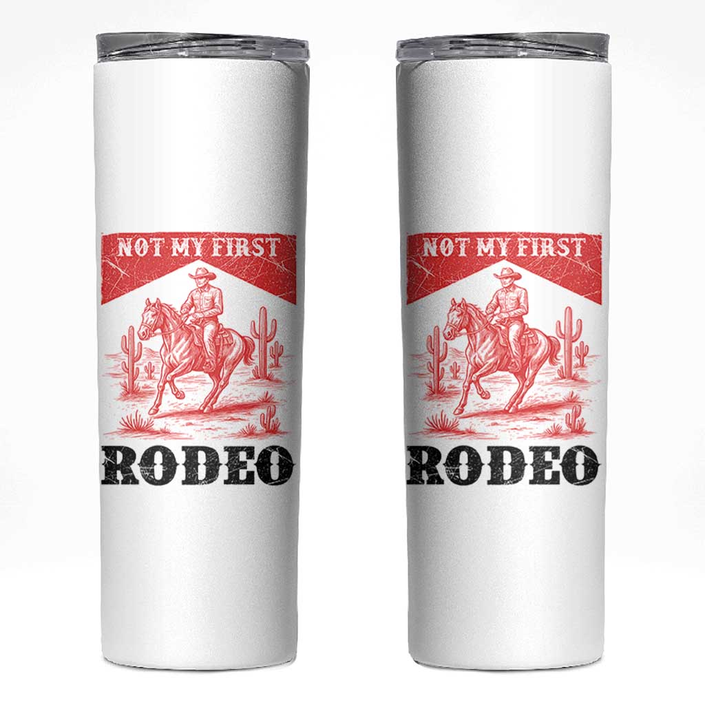 Not My First Rodeo Vintage Cowboy Graphic Skinny Tumbler Retro Western Desert Scene with Horse and Cactus
