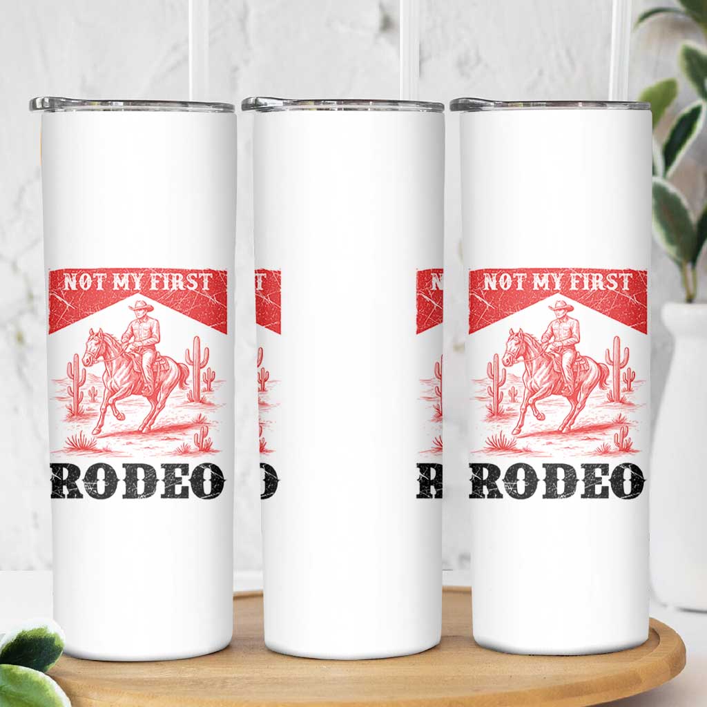 Not My First Rodeo Vintage Cowboy Graphic Skinny Tumbler Retro Western Desert Scene with Horse and Cactus