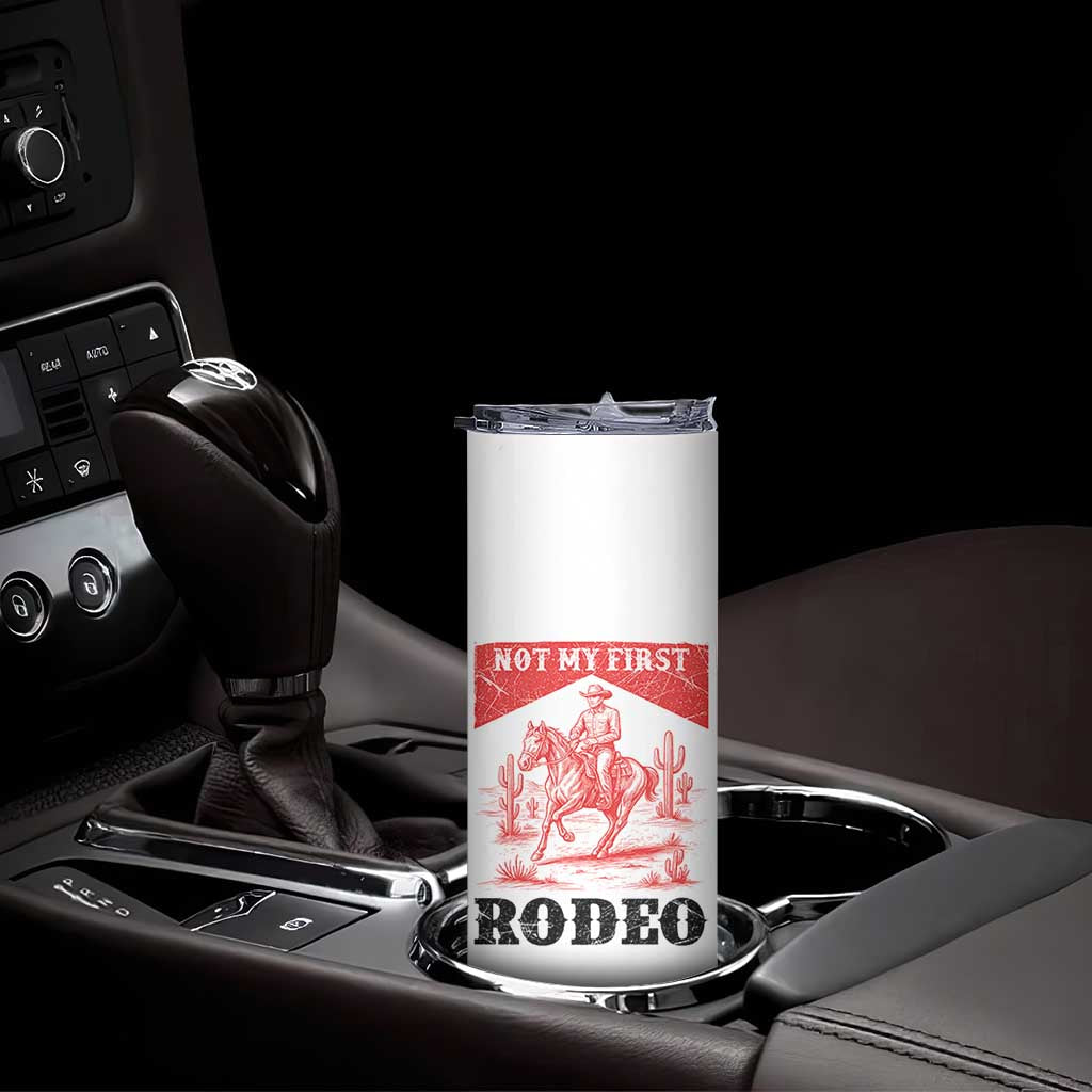 Not My First Rodeo Vintage Cowboy Graphic Skinny Tumbler Retro Western Desert Scene with Horse and Cactus