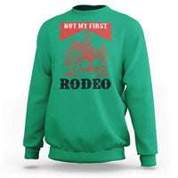Not My First Rodeo Vintage Cowboy Graphic Sweatshirt Retro Western Desert Scene with Horse and Cactus