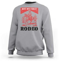 Not My First Rodeo Vintage Cowboy Graphic Sweatshirt Retro Western Desert Scene with Horse and Cactus