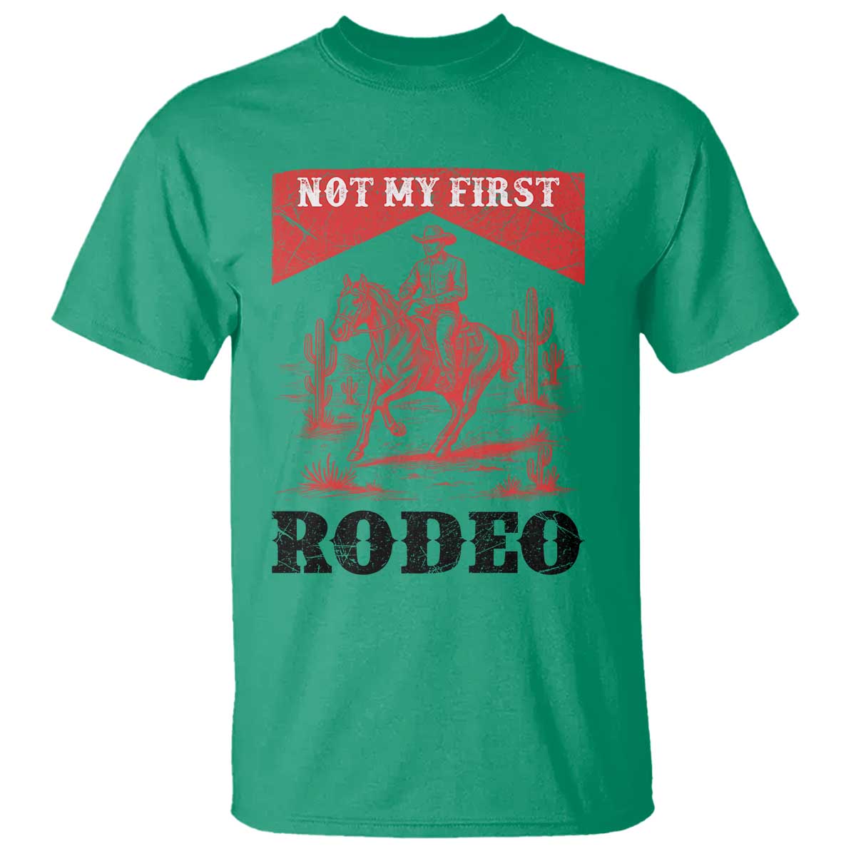 Not My First Rodeo Vintage Cowboy Graphic T Shirt Retro Western Desert Scene with Horse and Cactus
