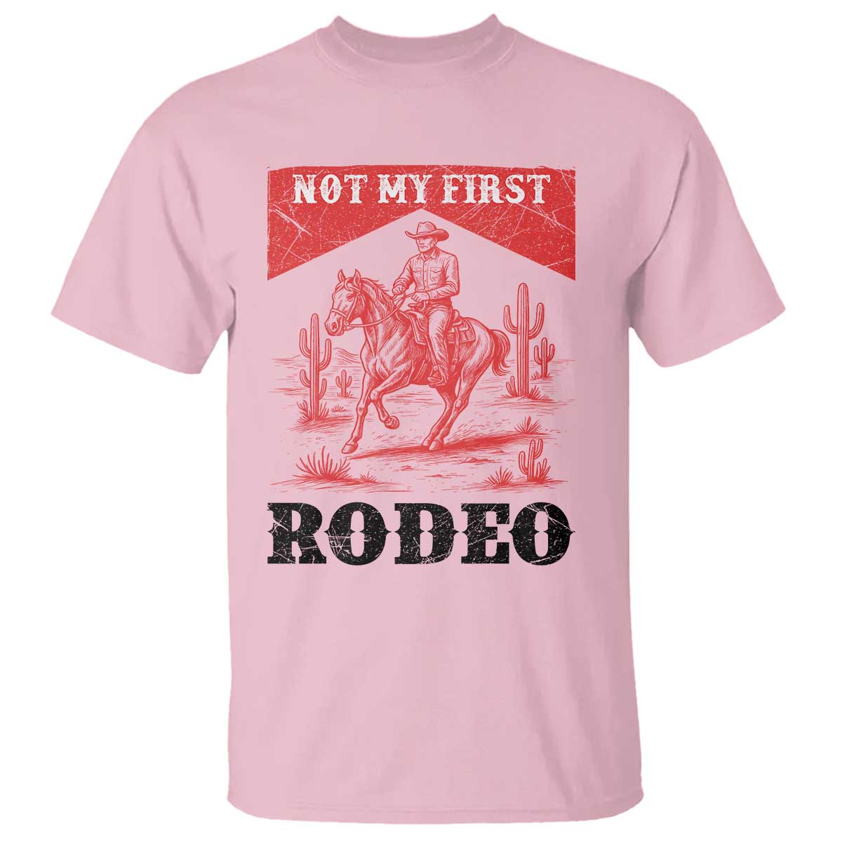 Not My First Rodeo Vintage Cowboy Graphic T Shirt Retro Western Desert Scene with Horse and Cactus