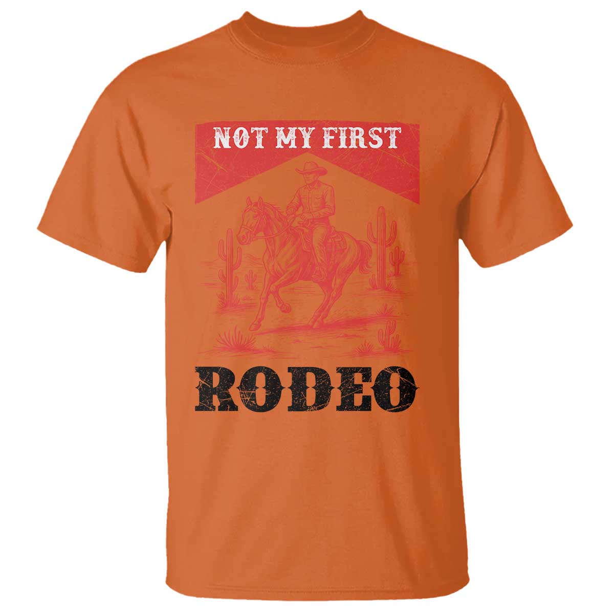 Not My First Rodeo Vintage Cowboy Graphic T Shirt Retro Western Desert Scene with Horse and Cactus
