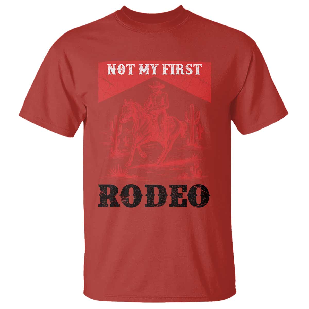 Not My First Rodeo Vintage Cowboy Graphic T Shirt Retro Western Desert Scene with Horse and Cactus