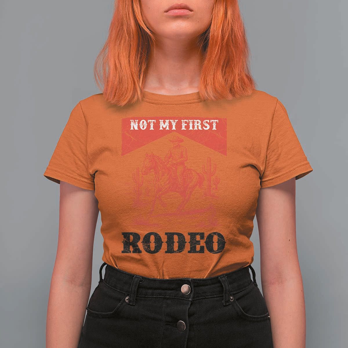 Not My First Rodeo Vintage Cowboy Graphic T Shirt For Women Retro Western Desert Scene with Horse and Cactus