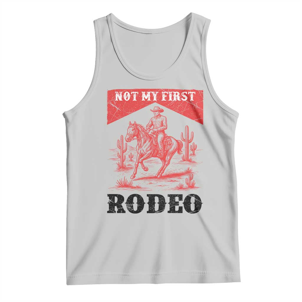 Not My First Rodeo Vintage Cowboy Graphic Tank Top Retro Western Desert Scene with Horse and Cactus