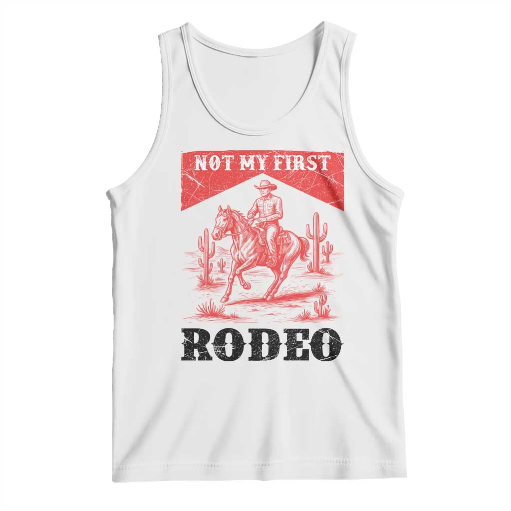 Not My First Rodeo Vintage Cowboy Graphic Tank Top Retro Western Desert Scene with Horse and Cactus