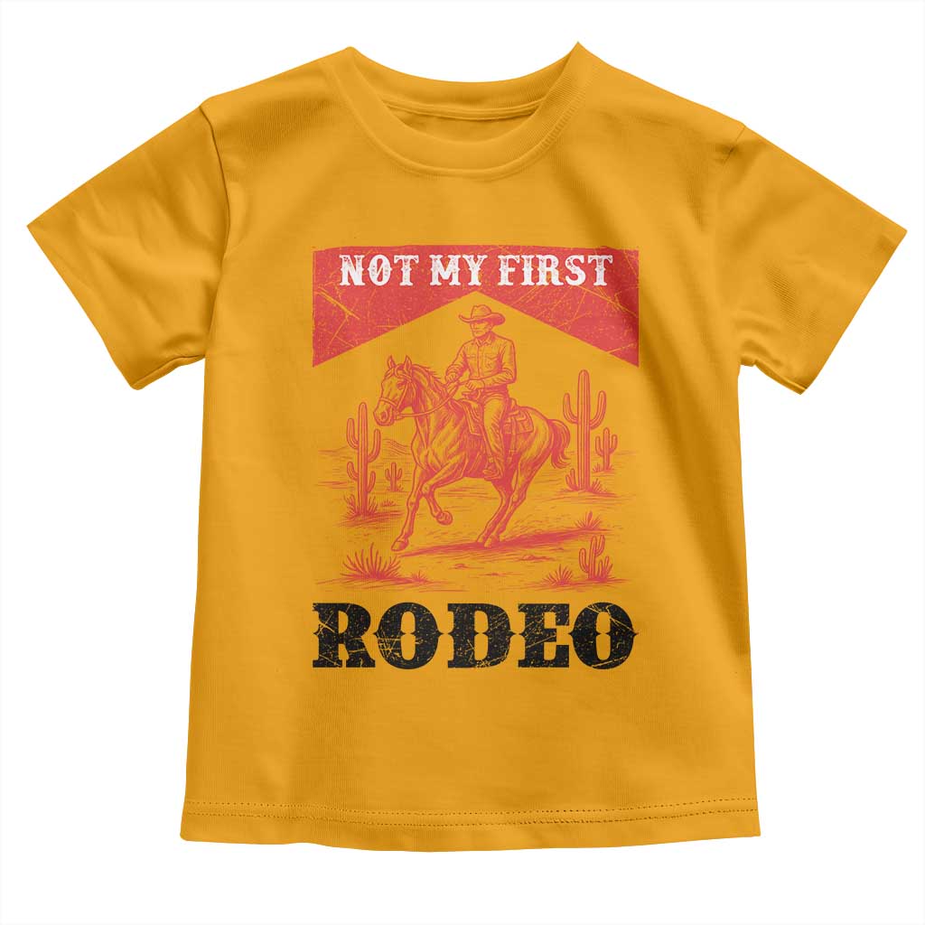 Not My First Rodeo Vintage Cowboy Graphic Toddler T Shirt Retro Western Desert Scene with Horse and Cactus