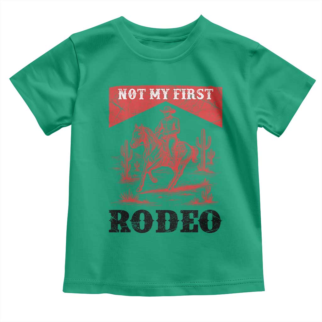 Not My First Rodeo Vintage Cowboy Graphic Toddler T Shirt Retro Western Desert Scene with Horse and Cactus