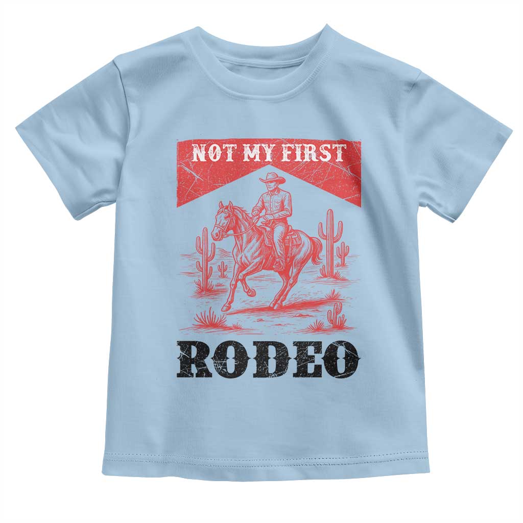Not My First Rodeo Vintage Cowboy Graphic Toddler T Shirt Retro Western Desert Scene with Horse and Cactus