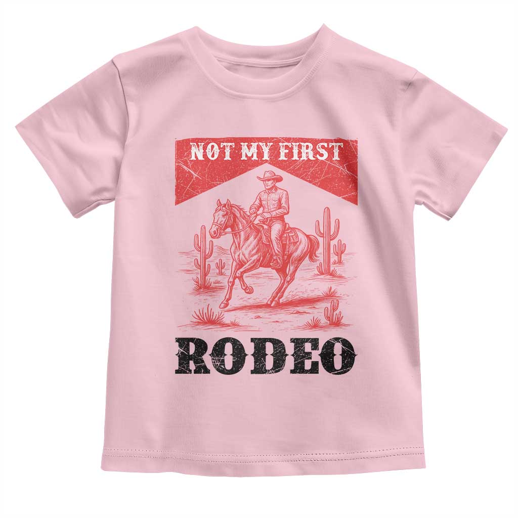 Not My First Rodeo Vintage Cowboy Graphic Toddler T Shirt Retro Western Desert Scene with Horse and Cactus