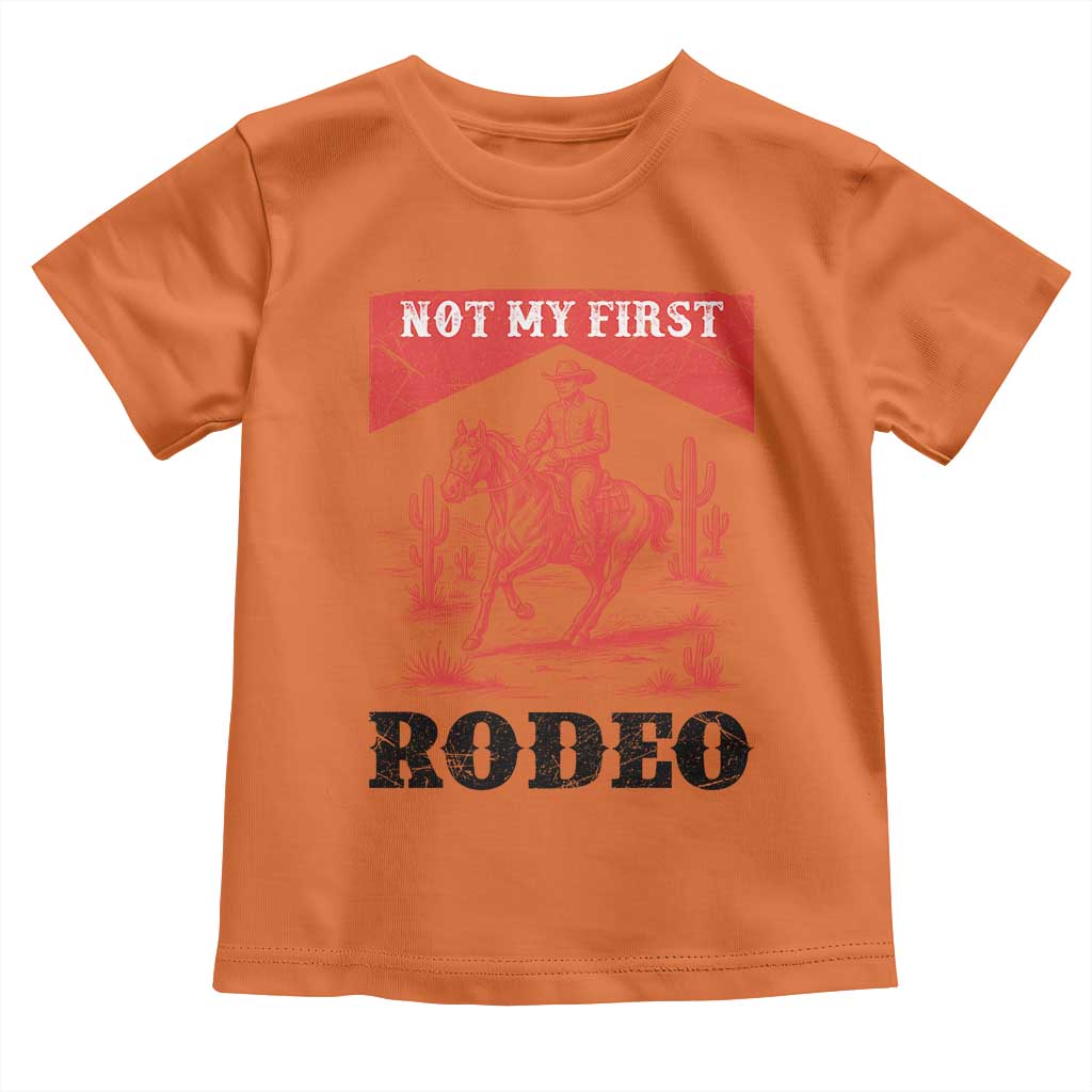 Not My First Rodeo Vintage Cowboy Graphic Toddler T Shirt Retro Western Desert Scene with Horse and Cactus