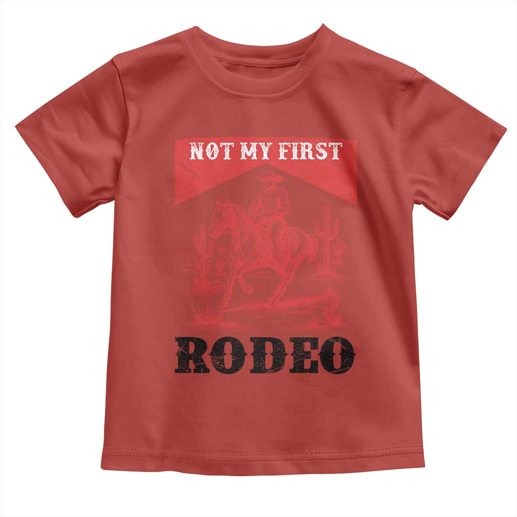 Not My First Rodeo Vintage Cowboy Graphic Toddler T Shirt Retro Western Desert Scene with Horse and Cactus