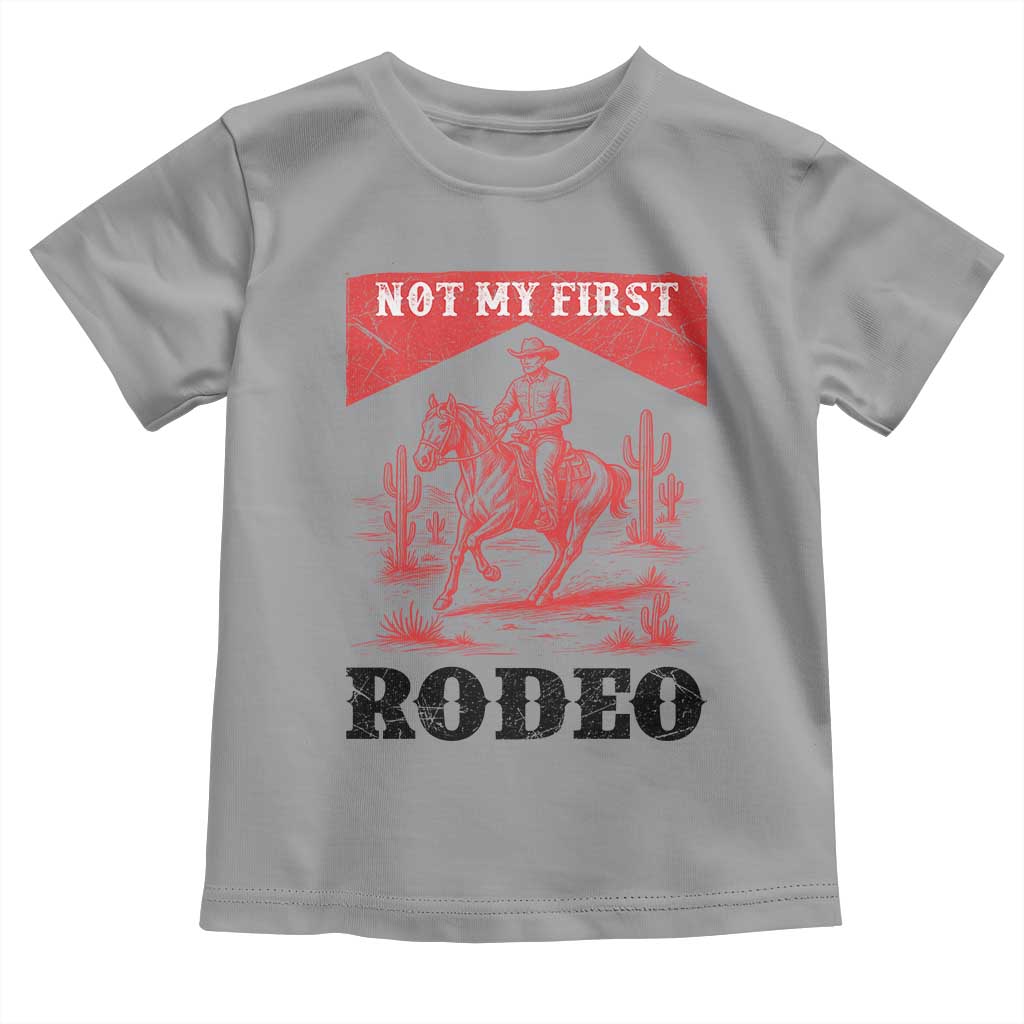 Not My First Rodeo Vintage Cowboy Graphic Toddler T Shirt Retro Western Desert Scene with Horse and Cactus