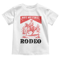 Not My First Rodeo Vintage Cowboy Graphic Toddler T Shirt Retro Western Desert Scene with Horse and Cactus