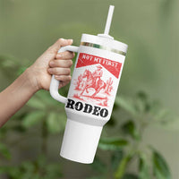 Not My First Rodeo Vintage Cowboy Graphic Tumbler With Handle Retro Western Desert Scene with Horse and Cactus