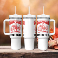 Not My First Rodeo Vintage Cowboy Graphic Tumbler With Handle Retro Western Desert Scene with Horse and Cactus