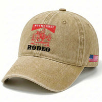 Not My First Rodeo Vintage Cowboy Graphic Washed Cotton Baseball Cap Retro Western Desert Scene with Horse and Cactus