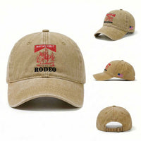 Not My First Rodeo Vintage Cowboy Graphic Washed Cotton Baseball Cap Retro Western Desert Scene with Horse and Cactus