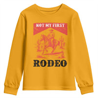 Not My First Rodeo Vintage Cowboy Graphic Youth Sweatshirt Retro Western Desert Scene with Horse and Cactus