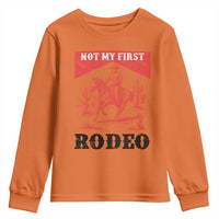 Not My First Rodeo Vintage Cowboy Graphic Youth Sweatshirt Retro Western Desert Scene with Horse and Cactus