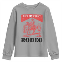 Not My First Rodeo Vintage Cowboy Graphic Youth Sweatshirt Retro Western Desert Scene with Horse and Cactus