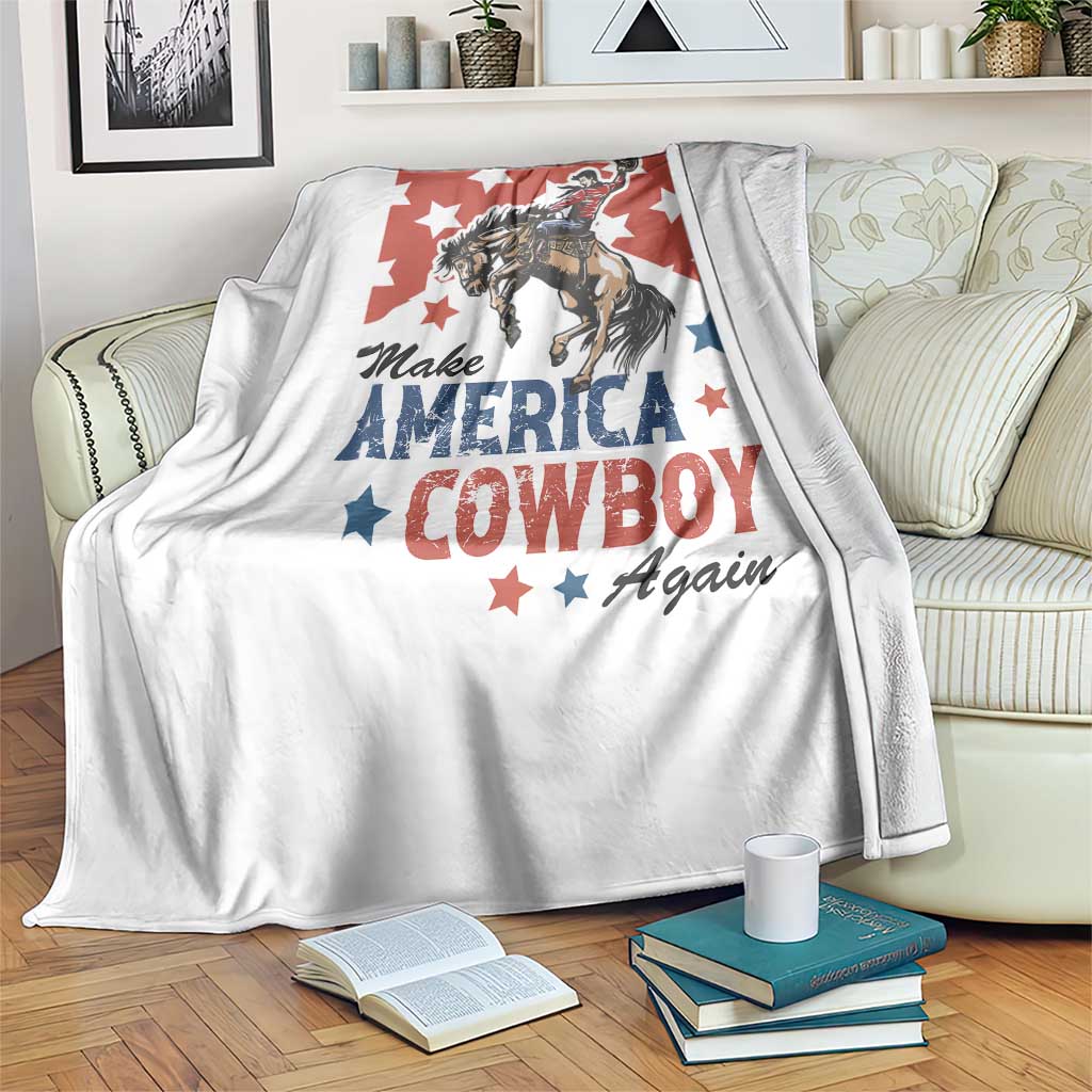 Make America Cowboy Again Patriotic Western Throw Blanket Bucking Bronco Star Spangled USA Flag Inspired Country