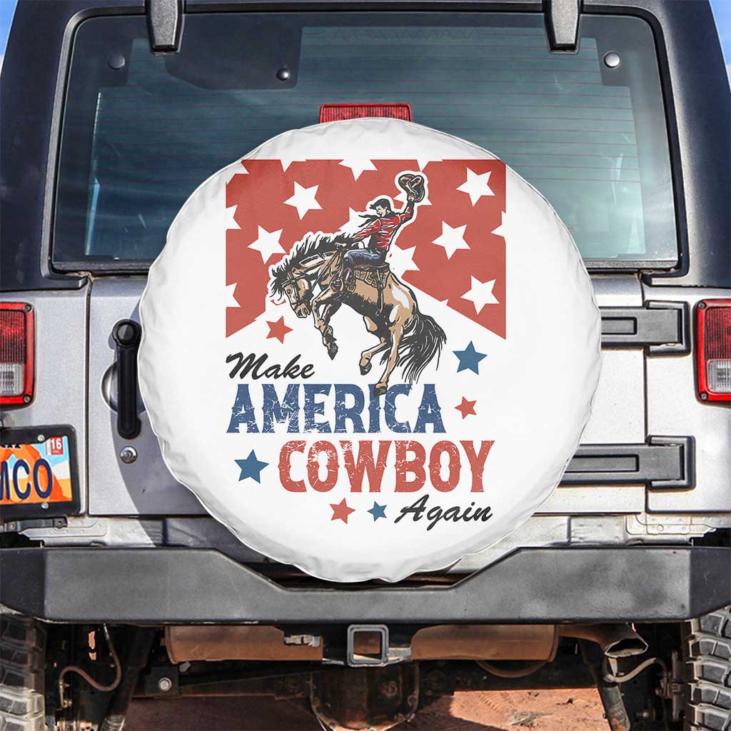 Make America Cowboy Again Patriotic Western Spare Tire Cover Bucking Bronco Star Spangled USA Flag Inspired Country