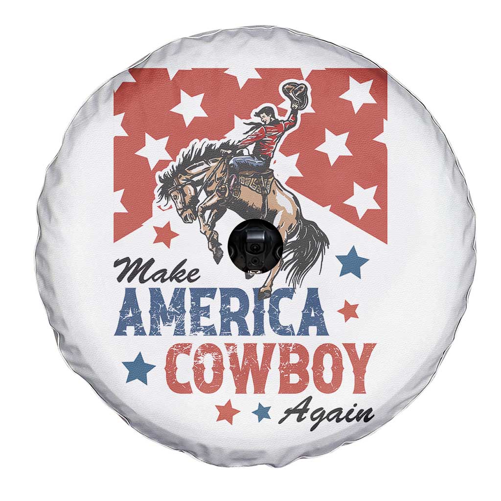 Make America Cowboy Again Patriotic Western Spare Tire Cover Bucking Bronco Star Spangled USA Flag Inspired Country