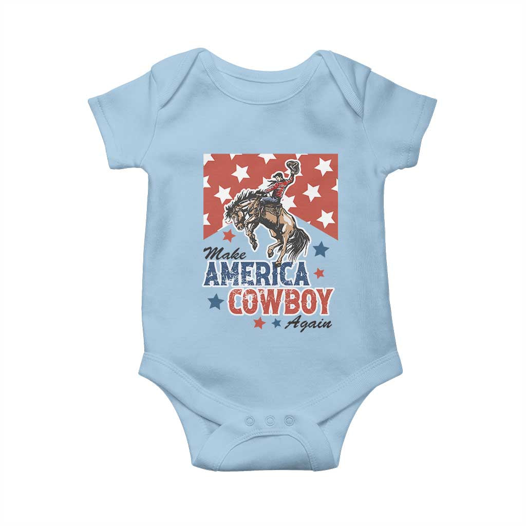 Make America Cowboy Again Patriotic Western Baby Onesie Bucking Bronco Star Spangled USA Flag Inspired Country