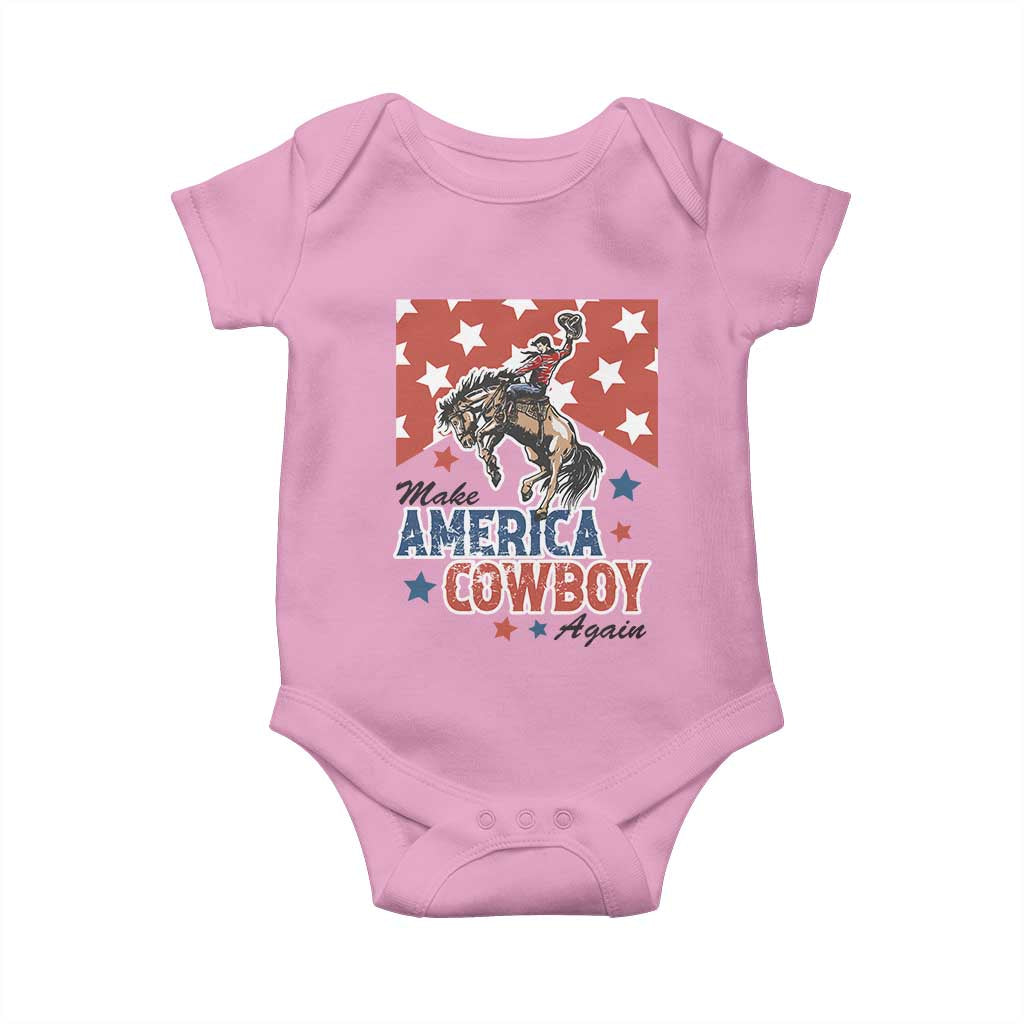 Make America Cowboy Again Patriotic Western Baby Onesie Bucking Bronco Star Spangled USA Flag Inspired Country