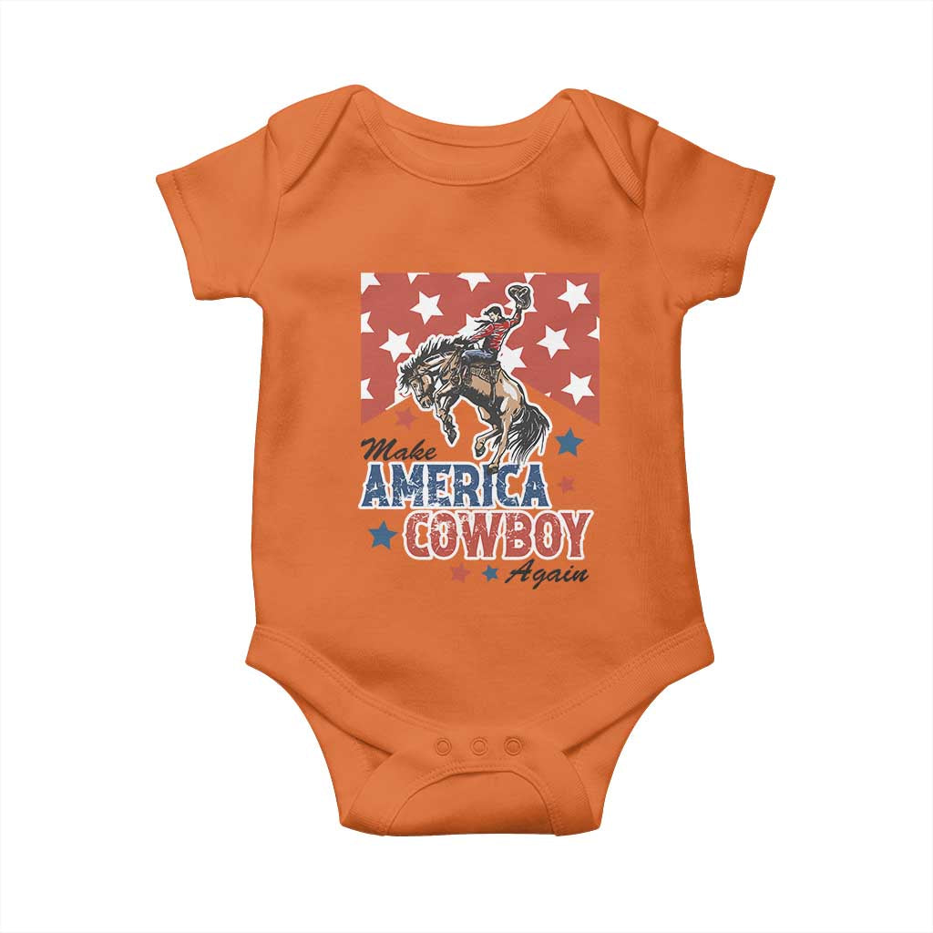Make America Cowboy Again Patriotic Western Baby Onesie Bucking Bronco Star Spangled USA Flag Inspired Country