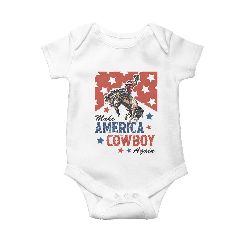 Make America Cowboy Again Patriotic Western Baby Onesie Bucking Bronco Star Spangled USA Flag Inspired Country