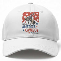 Make America Cowboy Again Patriotic Western Baseball Cap Bucking Bronco Star Spangled USA Flag Inspired Country