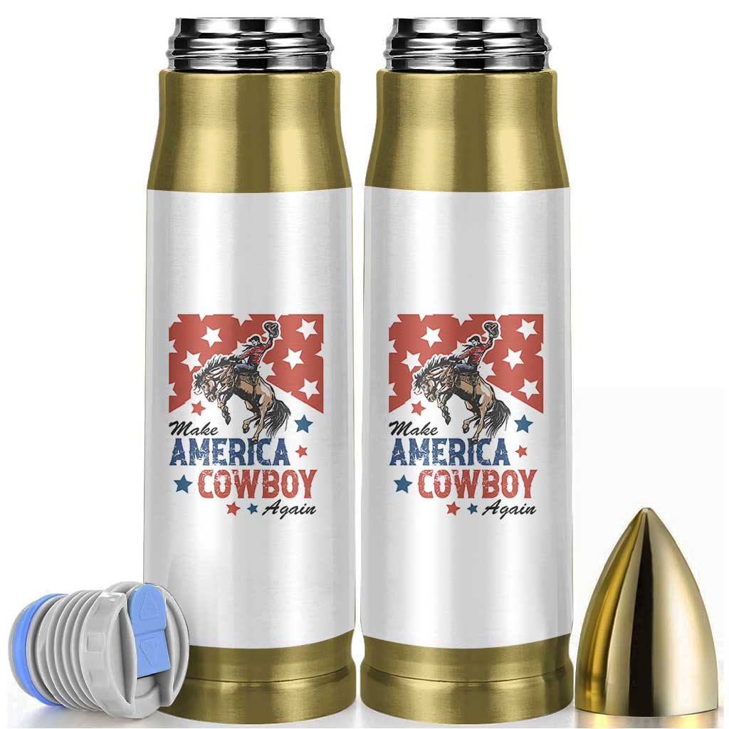 Make America Cowboy Again Patriotic Western Bullet Tumbler Bucking Bronco Star Spangled USA Flag Inspired Country