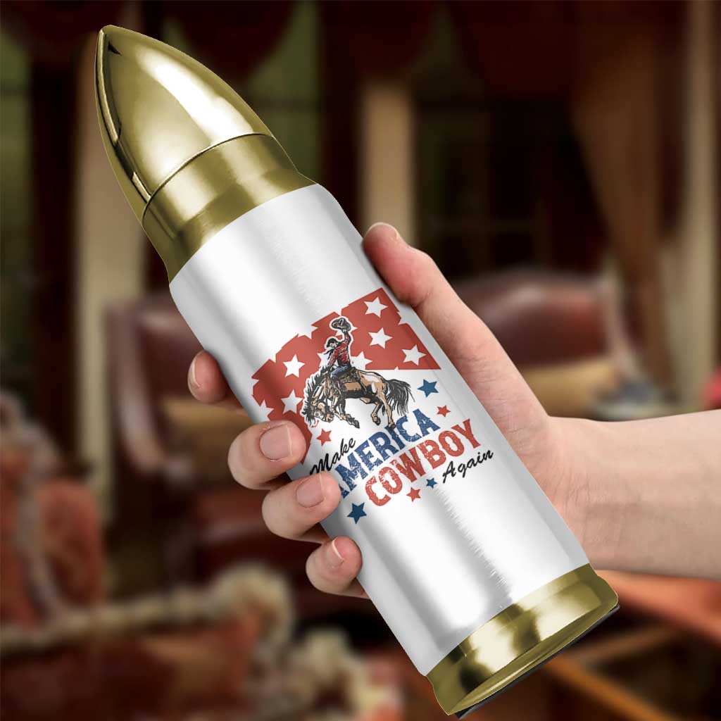 Make America Cowboy Again Patriotic Western Bullet Tumbler Bucking Bronco Star Spangled USA Flag Inspired Country